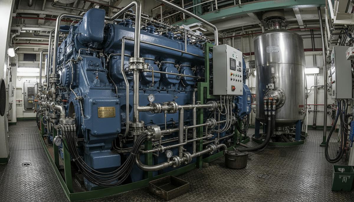 Первый в мире: двигатель Wärtsilä 25 на аммиаке для норвежского балкера Двигатель Wärtsilä 25 с аммиачной топливной системой в машинном отделении судна под строительством на верфи