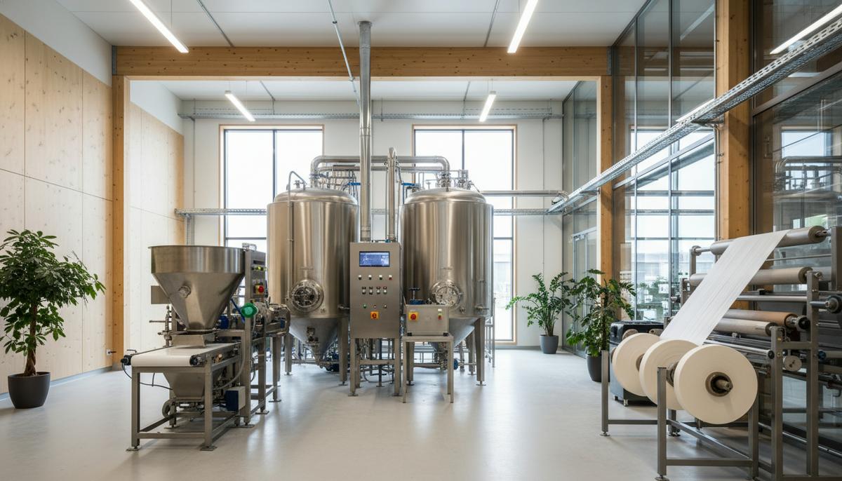 Lenzing стал мажоритарным акционером TreeToTextile: изменения в отрасли Производственное помещение завода с оборудованием для переработки древесной целлюлозы в текстильные волокна